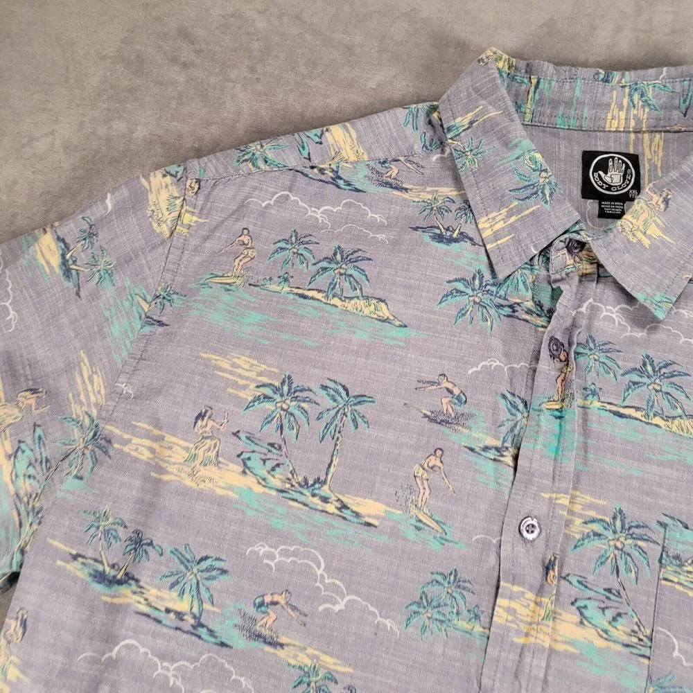 Body Glove Shirt Mens Large Blue Button Up Hawaiian Surfing Hula Girl Retro Logo